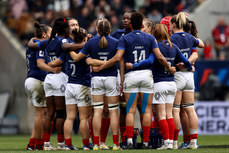 A view of the France team huddle during a break in play 23/3/2024