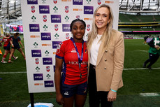 Chisom Ugwueru is presented with the Player of the match medal by Lorna Danaher 28/4/2024