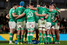 A view of the Ireland team huddle during a break in play 16/3/2024
