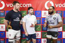 Iain Henderson, Ben Whitehouse and Lukhanyo Am at the coin toss  23/3/2024