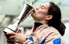 Rachael Blackmore kisses the trophy after winning with Captain Guinness 13/3/2024