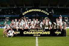 The England team celebrate winning the Under 20 Six Nations championship 15/3/2024