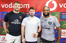 Iain Henderson, Ben Whitehouse and Lukhanyo Am at the coin toss  23/3/2024