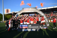 Larne players celebrate winning the league 27/4/2024