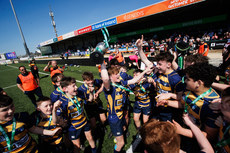 Conor Reynolds leads the celebrations with his teammates after the game 21/4/2024