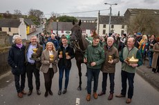 Paul Townend, Willie Mullins and wife Jackie with Galopin Des Champs and owners Greg and Audrey Turley, groom Adam Connolly and Shane Jones 19/3/2024