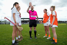 Roise Hennessy and Sadhbh Buckley, referee Enda Loughnane with Sarah Connolly and Erin Murphy 28/4/2024