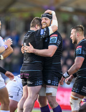 Max Williamson celebrates scoring his side’s second try with Johnny Matthews 19/4/2024