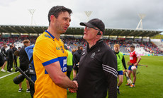 Cathal Malone and Brian Lohan at the end of the game 28/4/2024