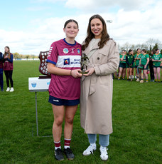 Áine Forde is presented with the player of the match award 28/4/2024