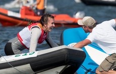 Annalise Murphy celebrates winning a silver medal with her coach Rory Fitzpatrick 16/8/2016