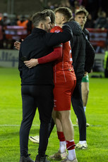 Stephen Bradley greets Shelbourne’s Sean Gannon after the game 22/4/2024