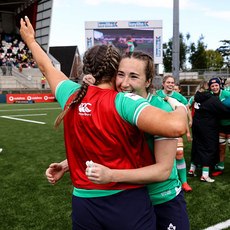 Eve Higgins celebrates after the game with Fiona Tuite 27/4/2024