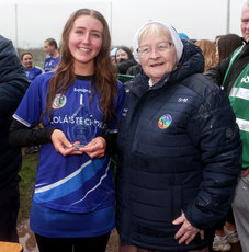 Tara O’Donoghue is peresnted with the Player of the Match award by Sister Mairead 13/3/2024