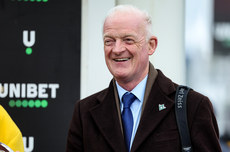 Willie Mullins celebrates winning the Unibet Champion Hurdle Challenge Trophy with State Man 12/3/2024
