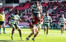 Jacob Umaga is tackled in the air by Tom Rogers 23/3/2024