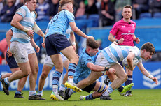 Conor O'Shaughnessy is tackled by Sam Corrigan 17/3/2024