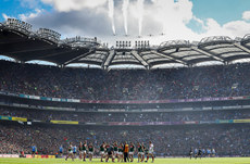 The Air Corp fly over Croke Park before the game 17/9/2017