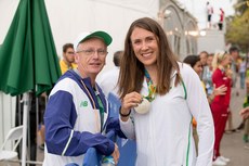 John Treacy celebrates with Annalise Murphy and her silver medal 16/8/2016