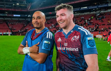 Simon Zebo and Peter O’Mahony celebrate after the game 27/4/2024