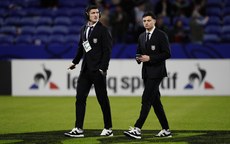 Nicolas Depoortere and Louis Bielle-Biarrey inspect the pitch 16/3/2024