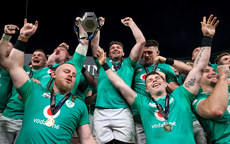 Peter O’Mahony lifts the trophy as Ireland celebrate winning the 2024 Guinness Six Nations Championship 16/3/2024