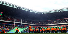 The Ireland team stand for the national anthem 23/3/2024