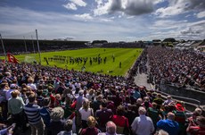 Galway and Mayo players walk behind the band 14/6/2015