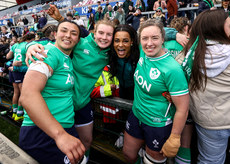 Shannon Ikahihifo, Ruth Campbell, Eimear Corri and Edel McMahon celebrate after the game 27/4/2024