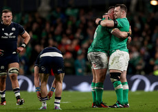 Rónan Kelleher celebrates after the final whistle with Cian Healy 16/3/2024
