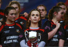 Kate Nolan holds the trophy during the presentation  13/3/2024
