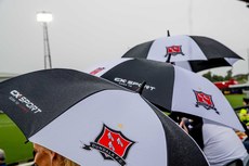 Dundalk fans shelter from the rain before the game 10/7/2019