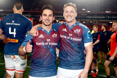 Joey Carbery and Mike Haley celebrate after the game 27/4/2024