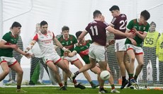 Matthew Tierney finds his effort blocked by a packed Mayo defence 14/1/2023 