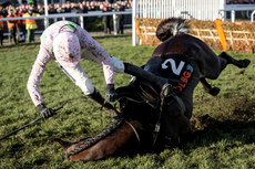 Ruby Walsh falls off Benie Des Dieux during the OLBG Mares' Hurdle 12/3/2019