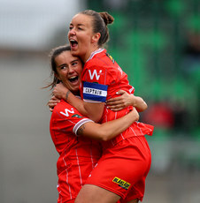 Pearl Slattery celebrates her side scoring a fifth goal with Alex Kavanagh 20/10/2024 