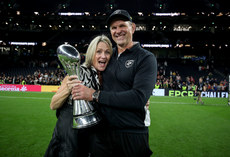 John Plumtree celebrates with the cup after winning with his wife Lara 24/5/2024
