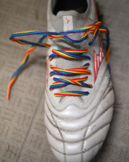 A view of rainbow laces on a players boot as part of the URC Unity Round 12/10/2024