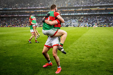 Padraig O’Hora and Ryan O’Donoghue celebrate at the final whistle 14/8/2021
