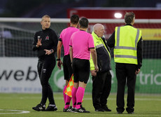 Vinny Perth talks to the referee at the final whistle 10/7/2019