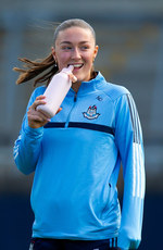 Niamh Donlon inspects the pitch ahead of the game 6/7/2024