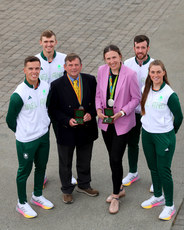David Wilkins and Annalise Murphy with 2024 Olympians Sean Waddilove and Robert Dickson, Finn Lynch and Eve McMahon 18/6/2024