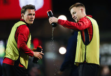 Brandon Kavanagh inspects a damaged water bottle ahead of the game 14/10/2024