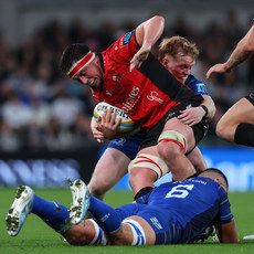 Jarod Cairns is tackled by Max Deegan and Hugh Cooney 26/10/2024