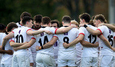 A view of the Trinity team huddle ahead of the game 19/10/2024