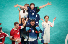 Frederic Villeroux is lifted on Hakim Arezki’s shoulders after scoring the winning penalty  7/9/2024