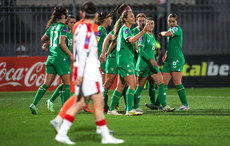 Kyra Carusa celebrates scoring their second goal with teammates 25/10/2024