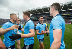 Jonny Cooper, Dean Rock, Niall Scully and Brian Fenton celebrate after the game 10/8/2019
