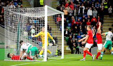 Tomás Cosgrove and Josh Honohan tussle as Graham Burke scores header goes in for the third goal 24/10/2024