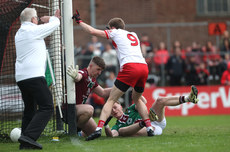 Jason Daly with Ray Connellan save a shot from Brendan Rogers 15/6/2024